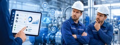 Técnico de mantenimiento resitiendose a usau uan GMAO en planta industrial
